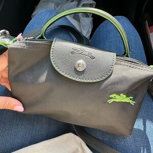 RARE Longchamp Black Crossbody Bag with Green Accents